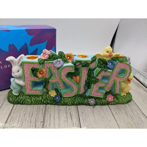 Vintage Nobel Ball 8" Easter Mini Taper Candle Holder Spring Bunny Decoration - Picture 3 of 6